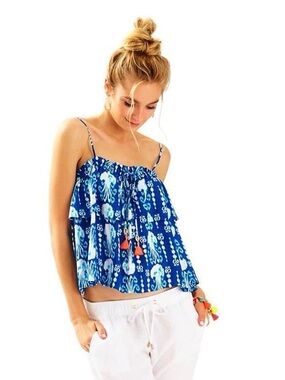 Lilly Pulitzer Mays Blue Jellyfish Printed Spaghetti-Strap Top with charms